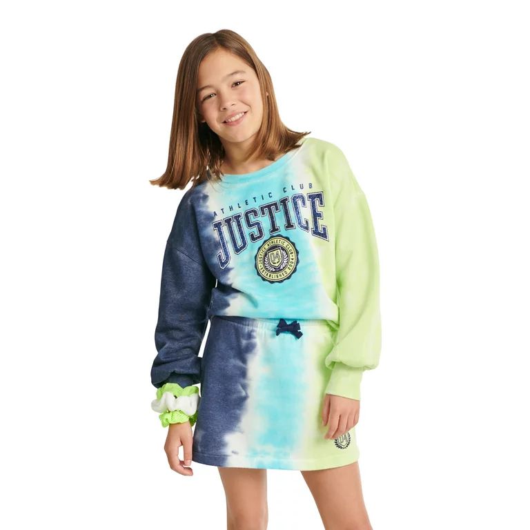Justice Girls Branded Dye Effect Long Sleeve Sweatshirt, Sizes XS-XLP | Walmart (US)