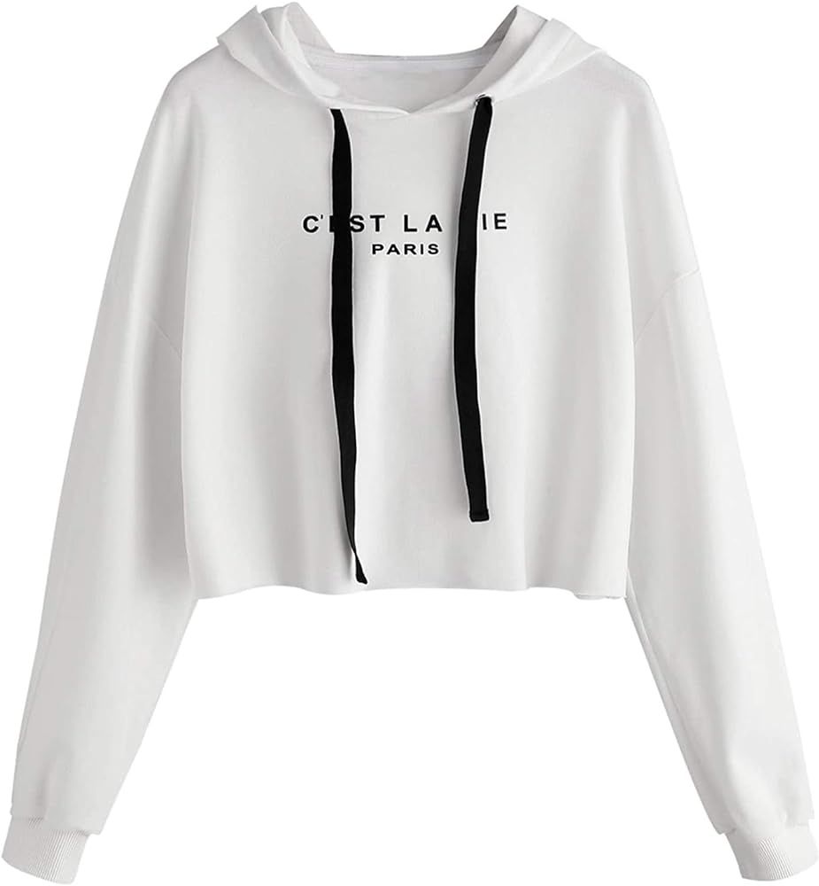 SweatyRocks Women's Letter Print Casual Long Sleeve Crop Top Sweatshirt Hoodies | Amazon (US)
