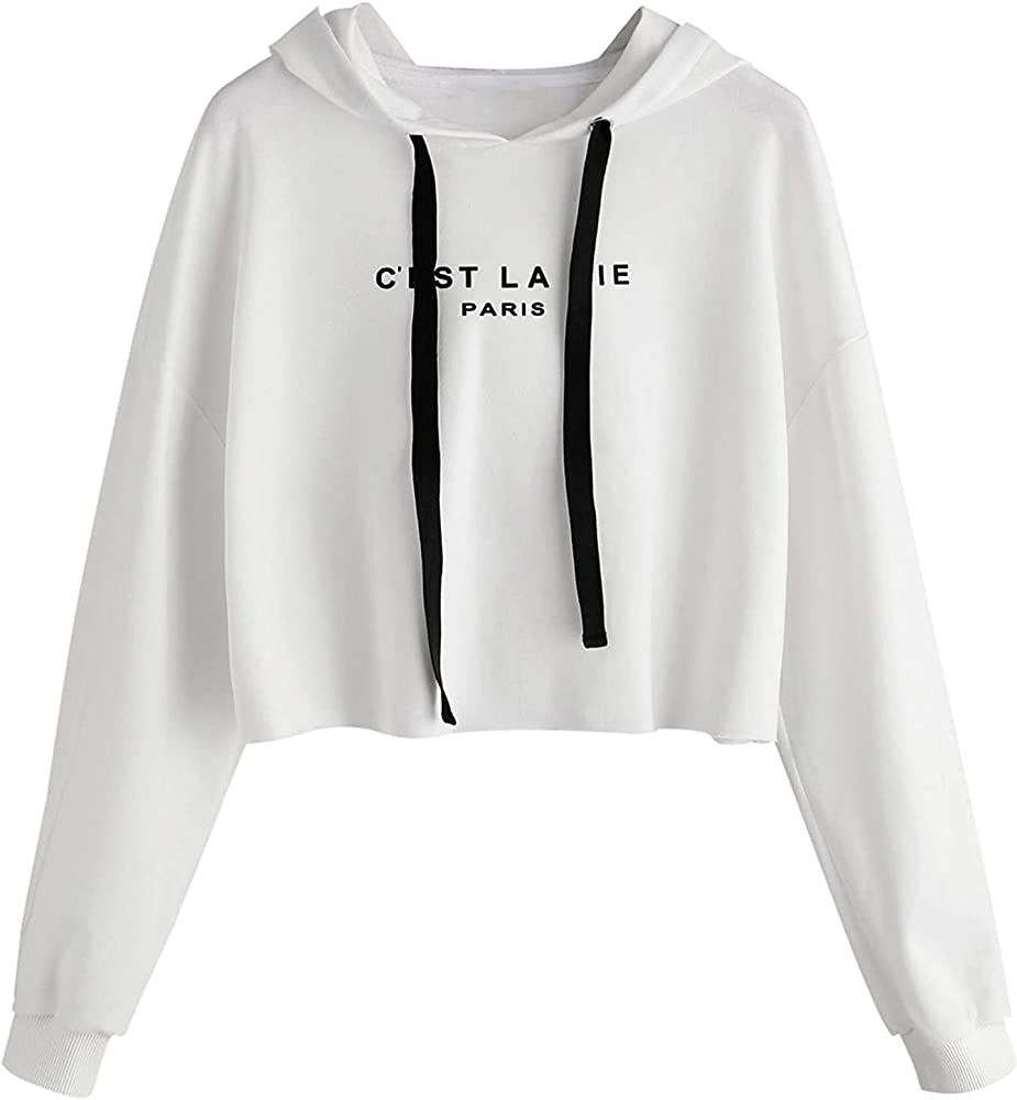 SweatyRocks Women's Letter Print Casual Long Sleeve Crop Top Sweatshirt Hoodies | Amazon (US)