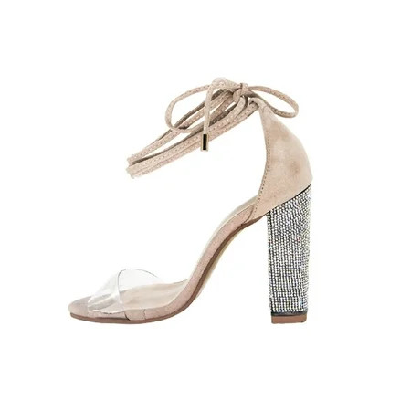 Fheaven Women s Sandals High Heels Women s Sexy Transparent Suede Ankle Strap Rhinestone High Heel O | Walmart (US)