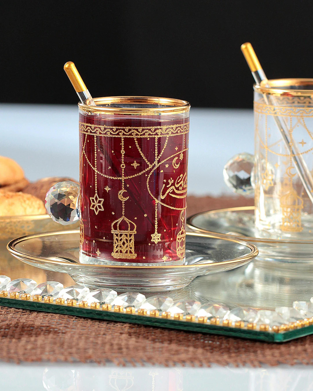 Ramadan Kareem Tea Set – Turkish Gold or Silver Rim, Crystal Knob – 12 Piece - Etsy | Etsy (US)