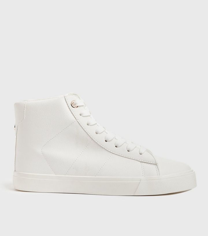 White Leather-Look High Top Trainers
						
						Add to Saved Items
						Remove from Saved Item... | New Look (UK)