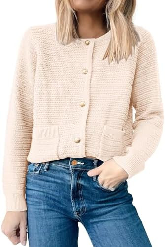 ANRABESS Womens Cardigan Sweater Long Sleeve Button Down Lady Tweed Knit Jackets 2025 Fall Outfit... | Amazon (US)