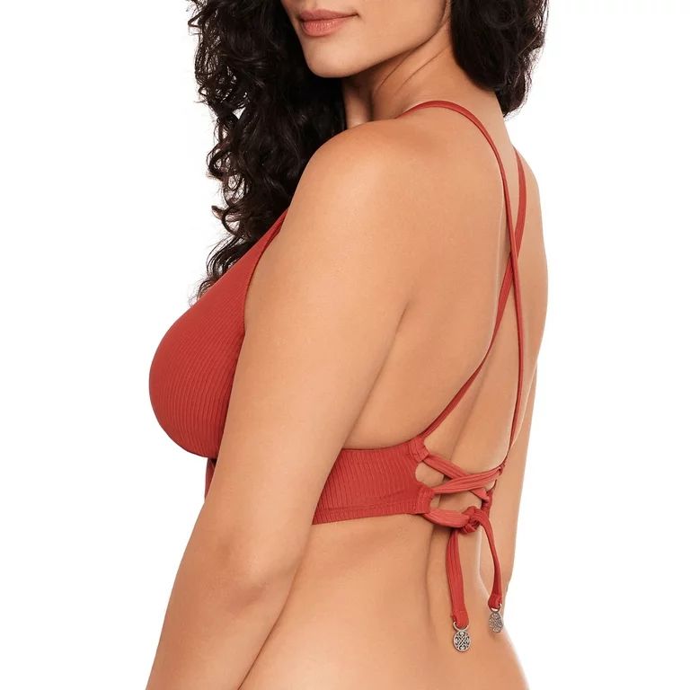 Time and Tru Women's Elevated Rusty Brick Rib Deep V Swimsuit Top | Walmart (US)