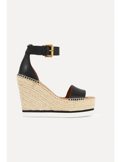 See by Chloé - Leather Espadrille Wedge Sandals - Black | NET-A-PORTER (US)