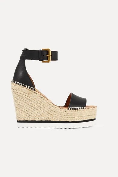 See by Chloé - Leather Espadrille Wedge Sandals - Black | NET-A-PORTER (US)