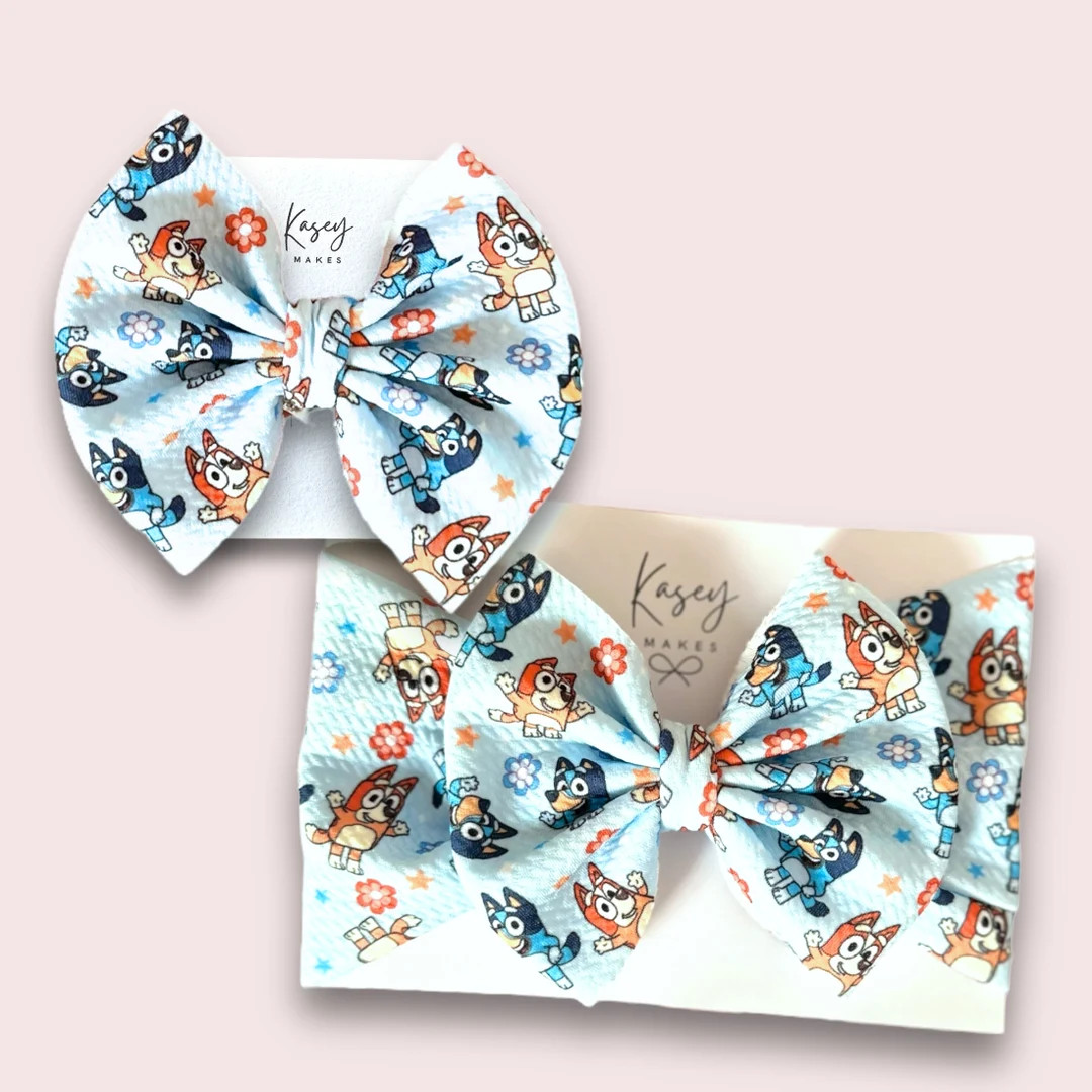 BLUEY Inspired Hair Bows BLUEY and BINGO Inspired Girls Bows, Headwraps, Scrunchies, Headbands, I... | Etsy (US)