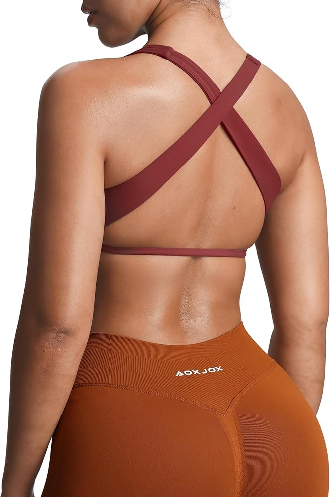 Aoxjox Women's Workout Sports Bras Square Neck Emma Cross Back Fitness Training Gym Bra Yoga Crop... | Amazon (US)