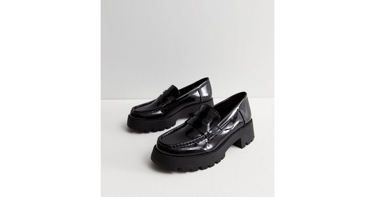 Black Patent Chunky Loafers | New Look | New Look (UK)