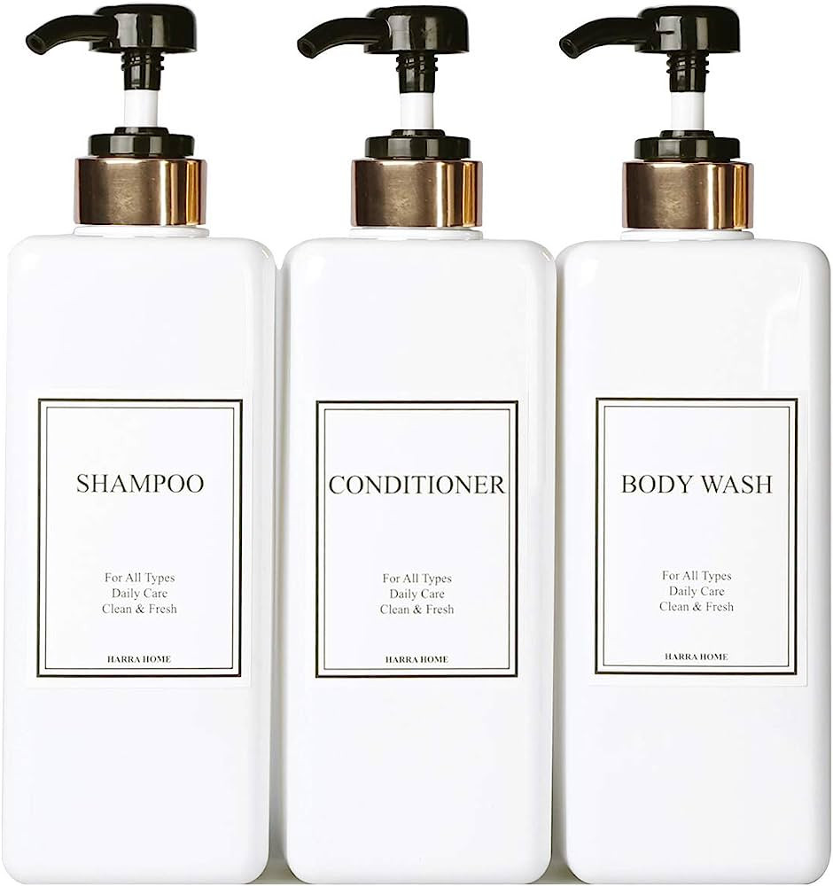 HARRA HOME Modern Gold Design Pump Bottle Set 27 oz Refillable Shampoo and Conditioner Dispenser ... | Amazon (US)