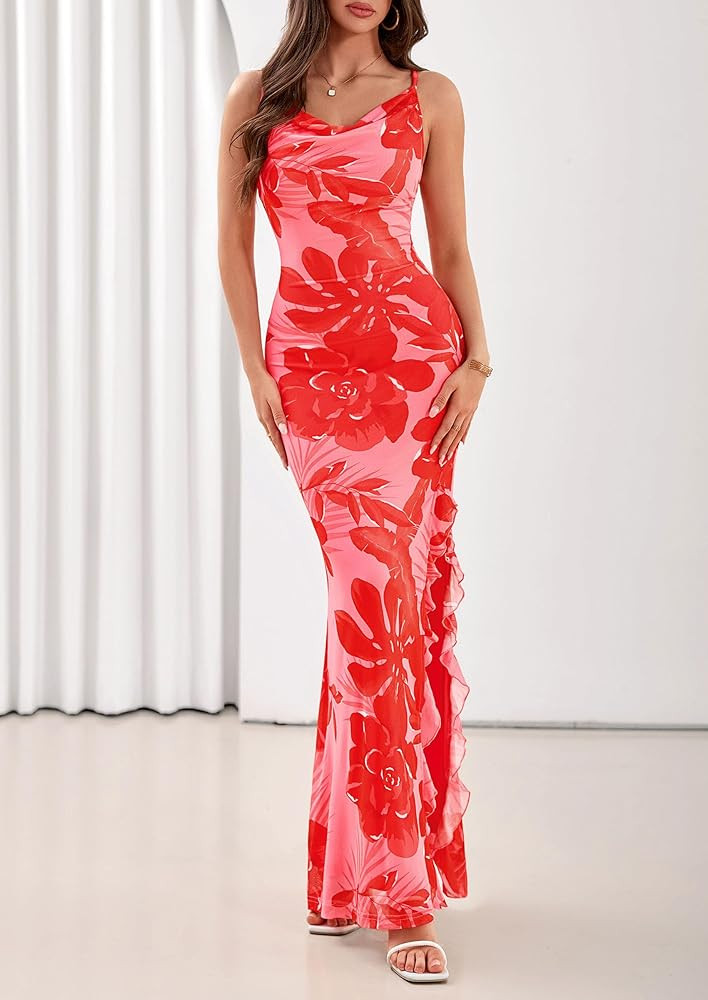 PRETTYGARDEN Women's Summer Beach Wedding Guest Dress Bodycon Floral Maxi Dresses 2026 Spring Tro... | Amazon (US)