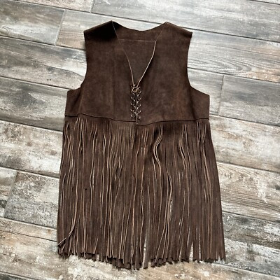Vintage 60's Woodstock Era Leather Vest One Size Rich Brown Suede Long Fringe  | eBay | eBay US