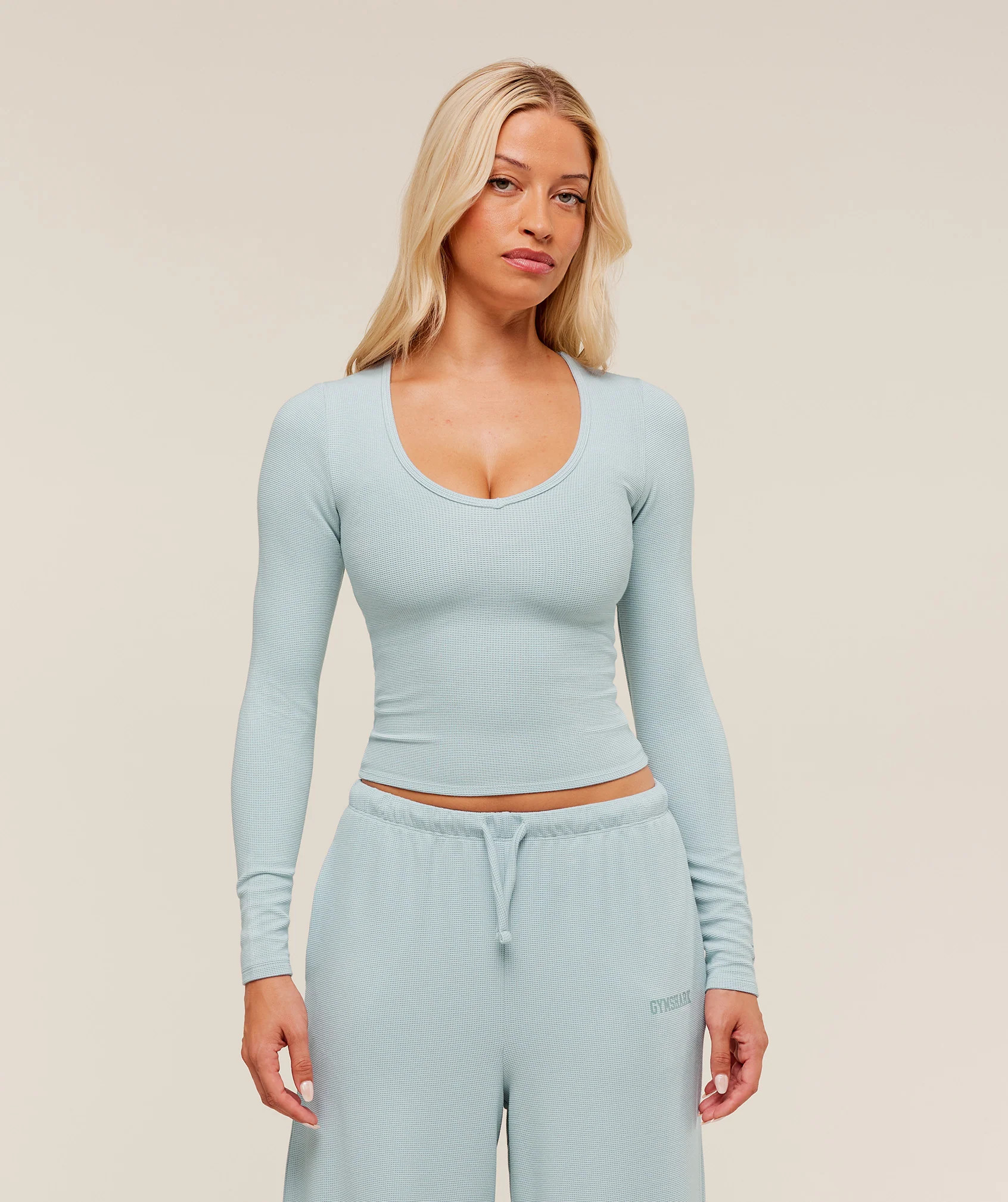 Gymshark Waffle Long Sleeve Top - Smoke Blue | Gymshark US