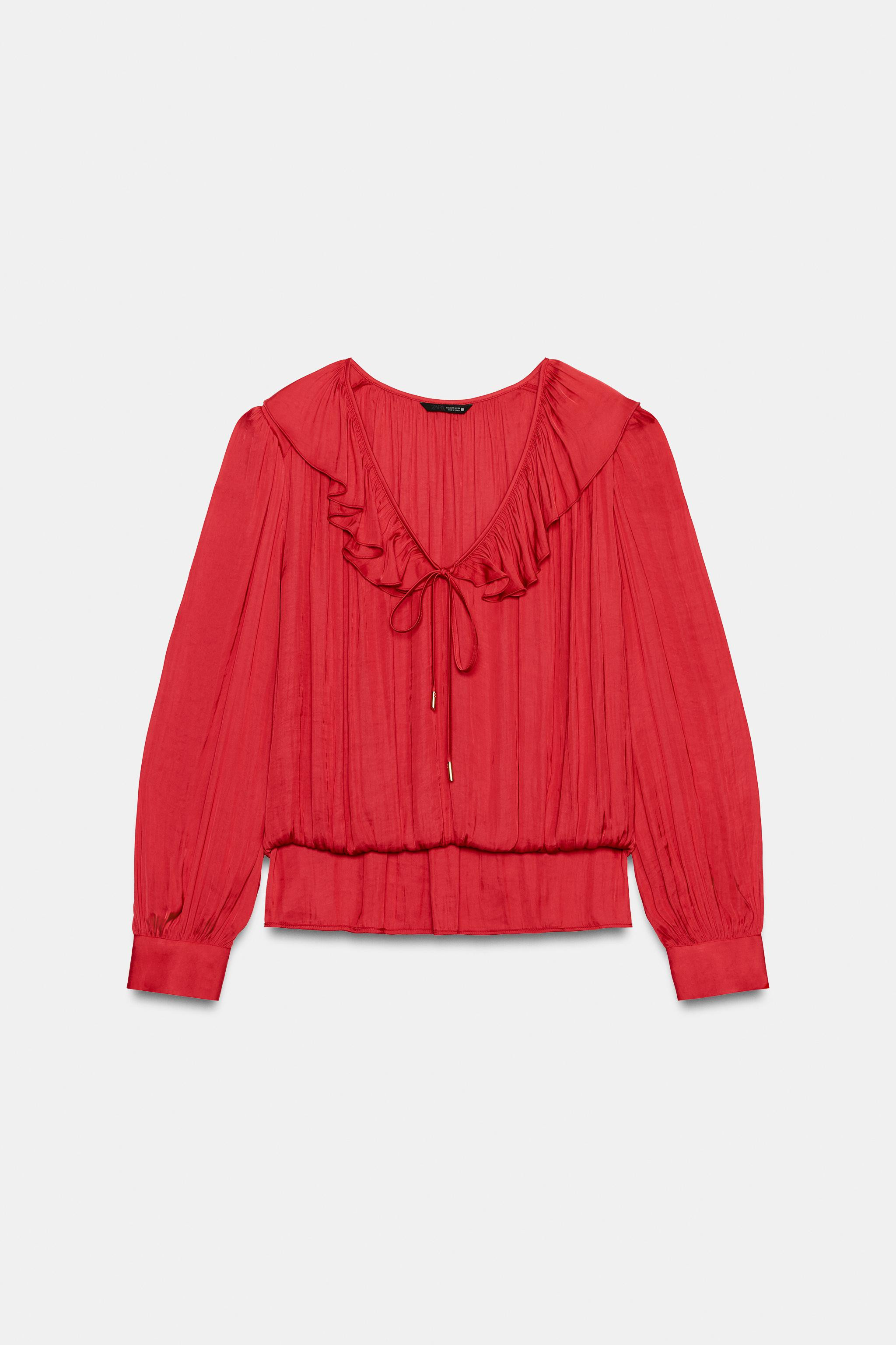 RUFFLED SATIN EFFECT BLOUSE WITH SHOULDER PADS | Zara US