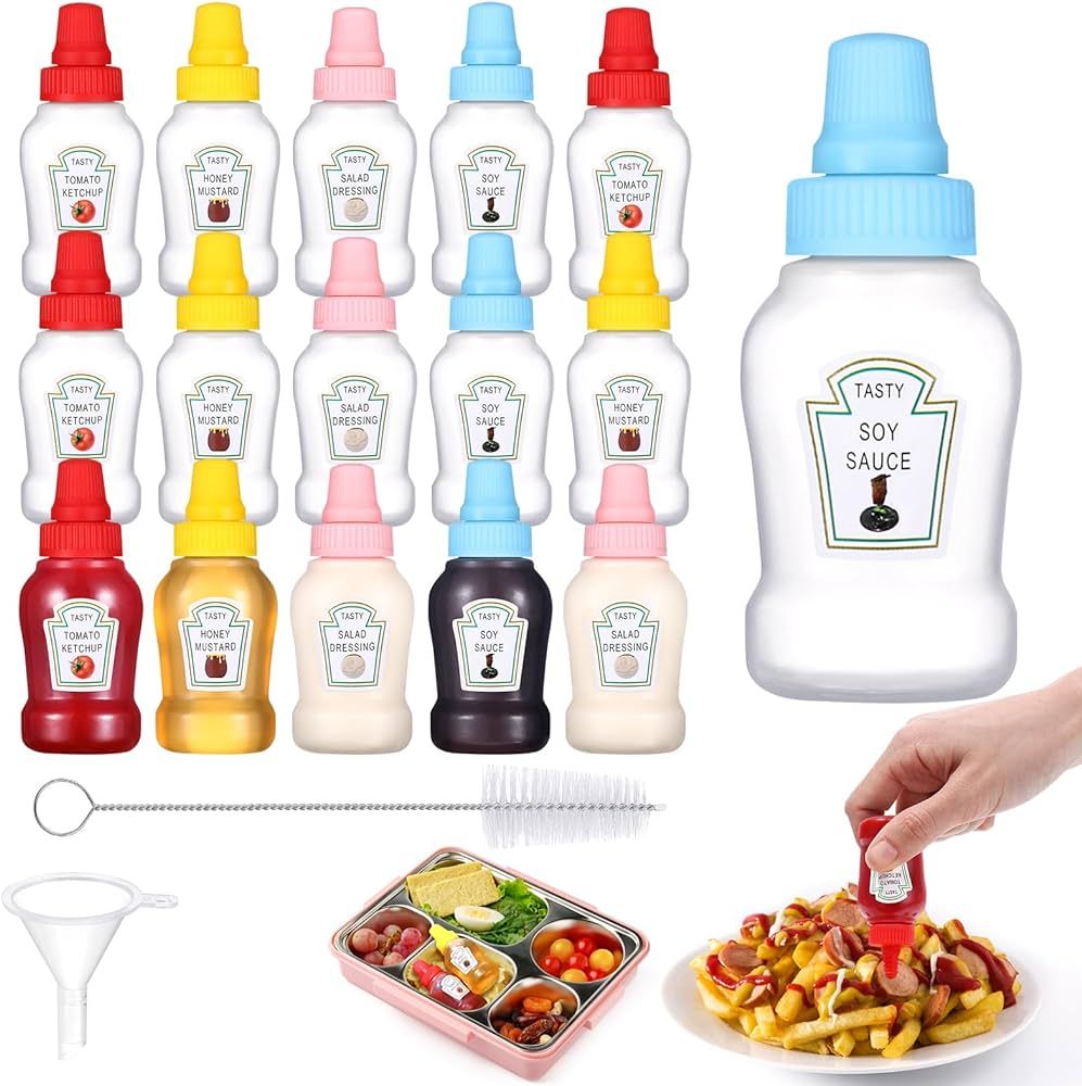 16 pcs Mini Ketchup Bottles,25ML Condiment Squeeze Bottles Plastic Sauce Container for Kids Lunch... | Amazon (US)