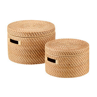 The Container Store&reg; Large Ori Rattan Round Box Honey | The Container Store