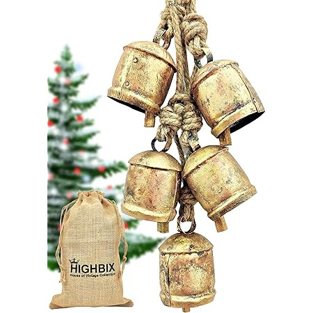 HIGHBIX Set of 4 Harmony Cow Bells Vintage Handmade Rustic Lucky Christmas Hanging Décor Bells O... | Amazon (US)