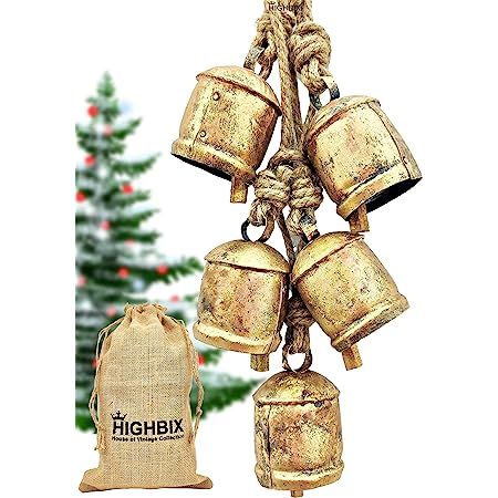 HIGHBIX Set of 4 Harmony Cow Bells Vintage Handmade Rustic Lucky Christmas Hanging Décor Bells O... | Amazon (US)