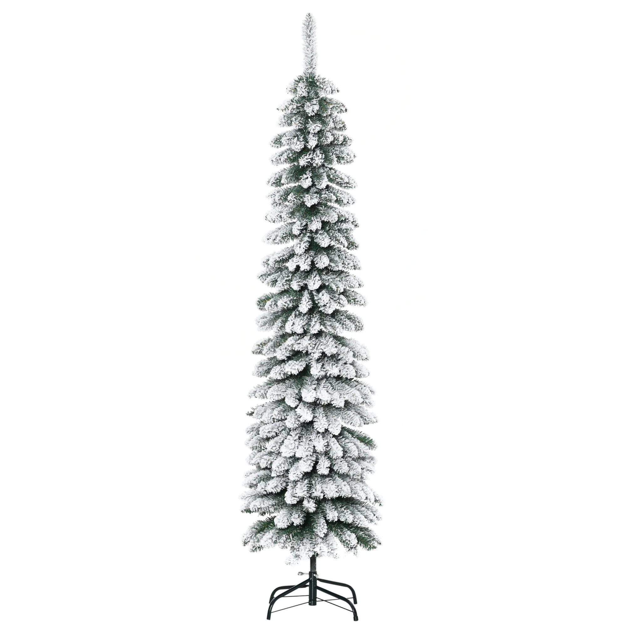 HOMCOM 6 Foot Snow-Flocked Artificial Christmas Tree, Slim Pencil with 395 Branches, Green | Walmart (US)