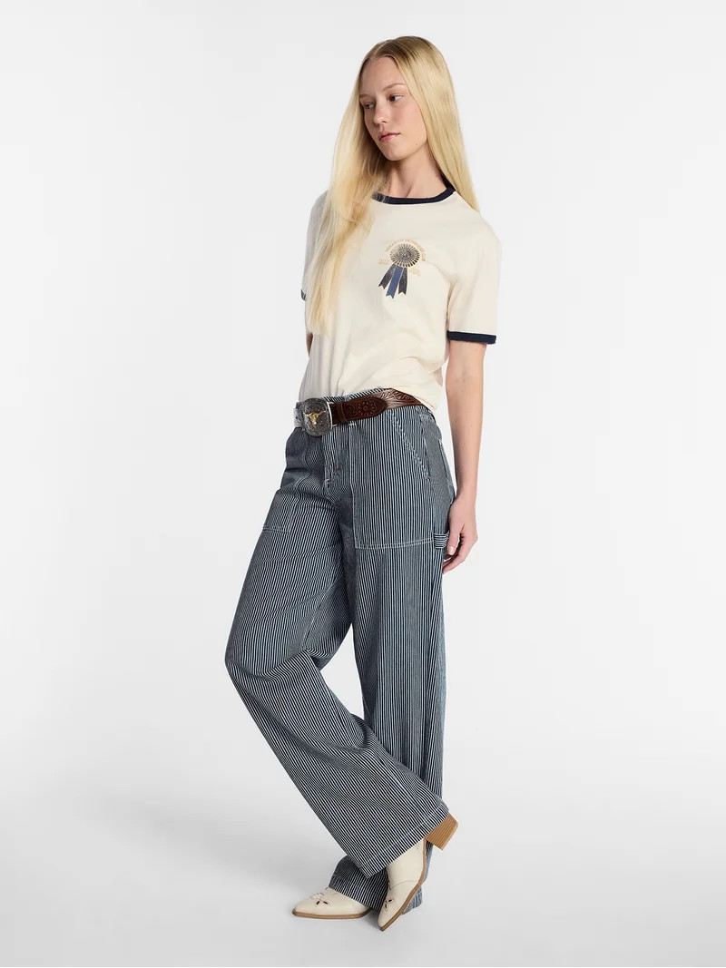 Kacey Lee Women's Mid Rise Loose Carpenter Jeans, Sizes 0-18 | Walmart (US)
