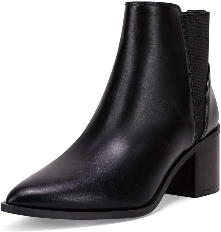 Coutgo Womens Pointed Toe Ankle Boots Elastic Chunky Block Stacked Mid Heel Slip On Chelsea Booti... | Amazon (US)