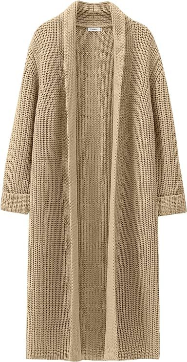 ANRABESS Women Knit Long Cardigan Long Sleeve Open Front Lapel Oversized Sweater Coat 2023 Fall Clot | Amazon (US)