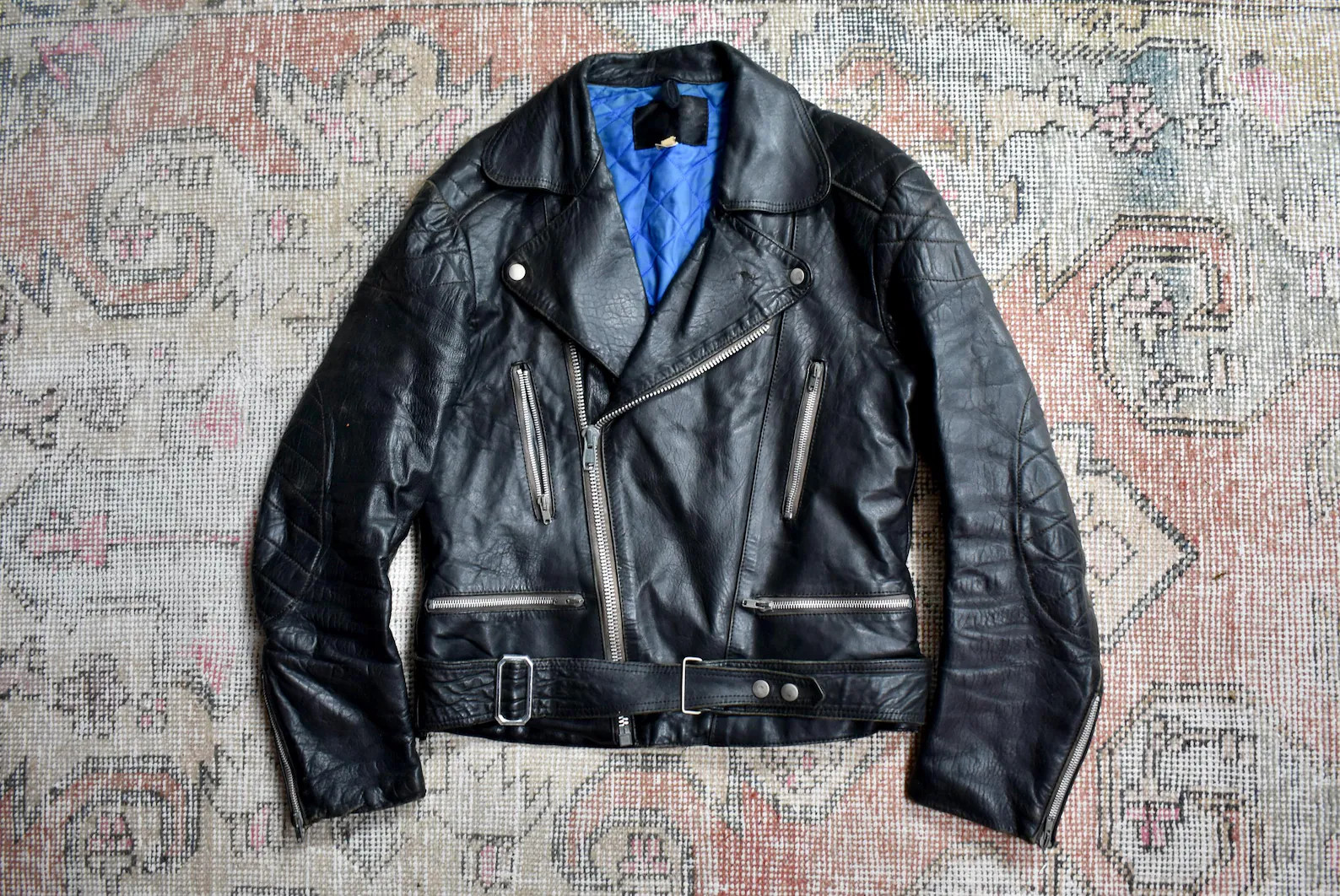 Vtg 70s English Black Leather Motorcycle Jacket Biker Zipp Zip 40 | Etsy (Global)