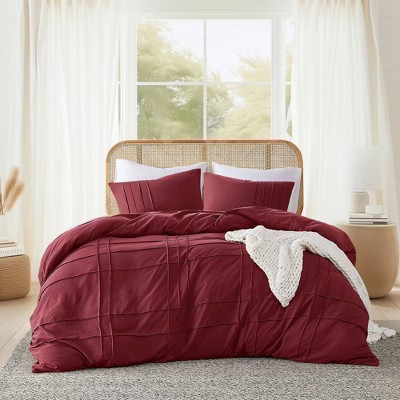 3Pcs Comforter set Pinch Pleat Comforter for All Seasons Stylish Grid Pattern Bedding Set, Lightweight Solid Bed Comforter Sets, Red, Full/Queen | Target