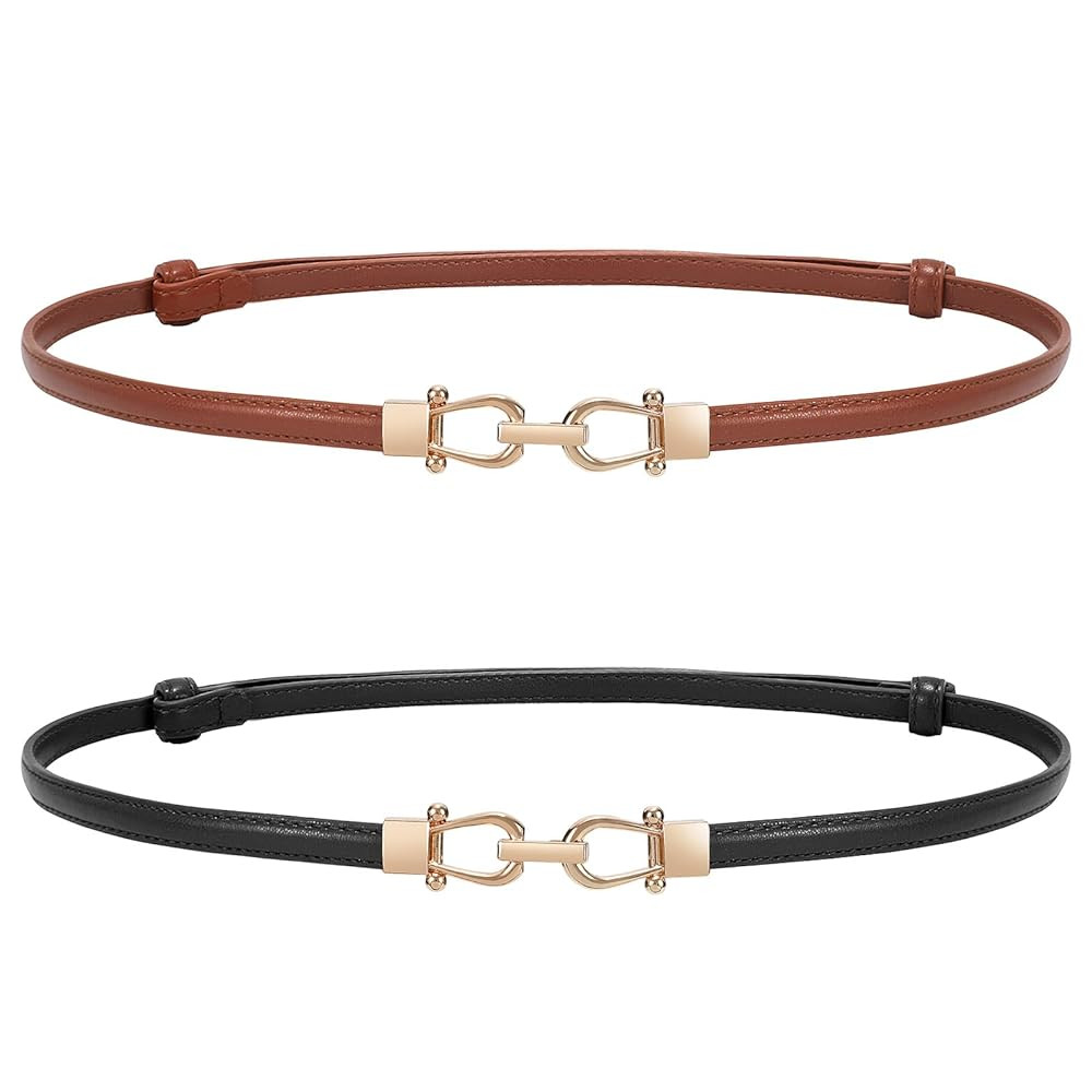 WERFORU Women Classic Leather Belt With Square Gold Silver Buckle For Jeans Pants | Amazon (US)