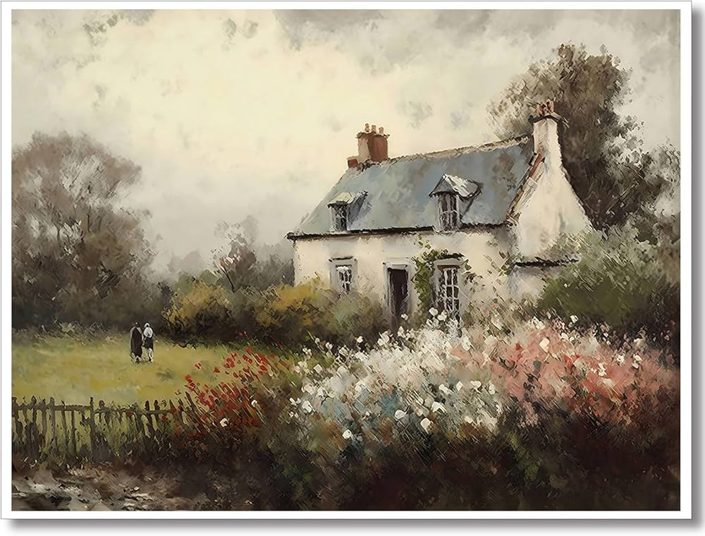 Huabsad Vintage Landscape Flower Portrait Oil Painting Canvas Wall Art Antique Cottage Outdoor Ga... | Amazon (US)