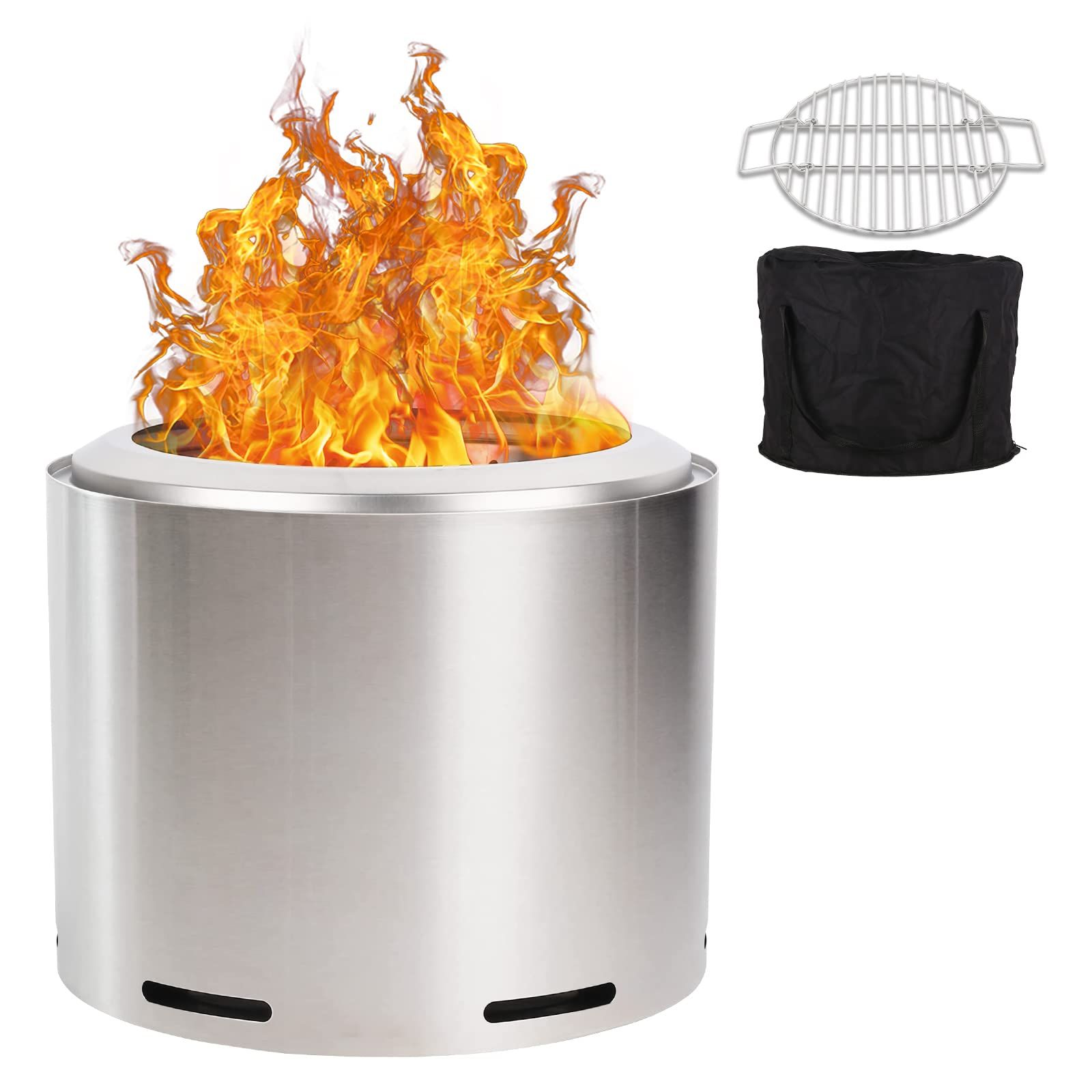 Hykolity Smokeless Fire Pit with Cooking Grate, 19 Inch Stainless Steel Fire Pit with Removable A... | Amazon (US)
