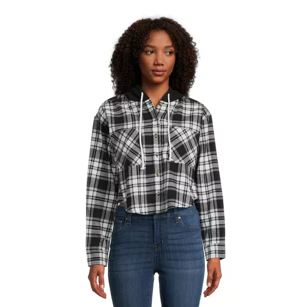 No Boundaries Women's Cropped Flannel Shirt 