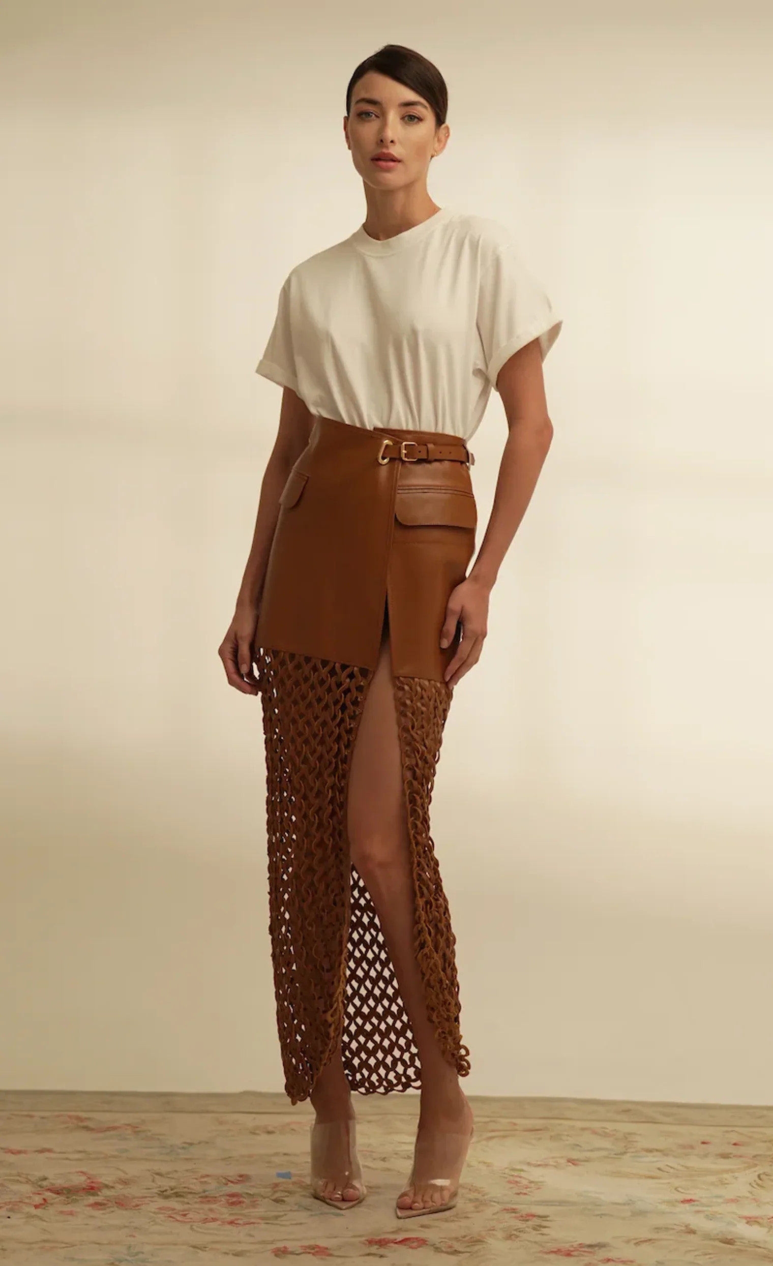 High-waisted skirt Leather Kallan Brown | Nonchalant Label