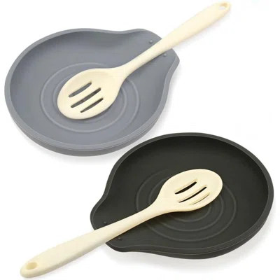 2 Pcs Spoon Rest For Stove Top Silicone, 6.1" Large Stove Spoon Holder For Spatula, Tongs Or Spoon, Kitchen Counter Decor, Gray & Black | Wayfair North America