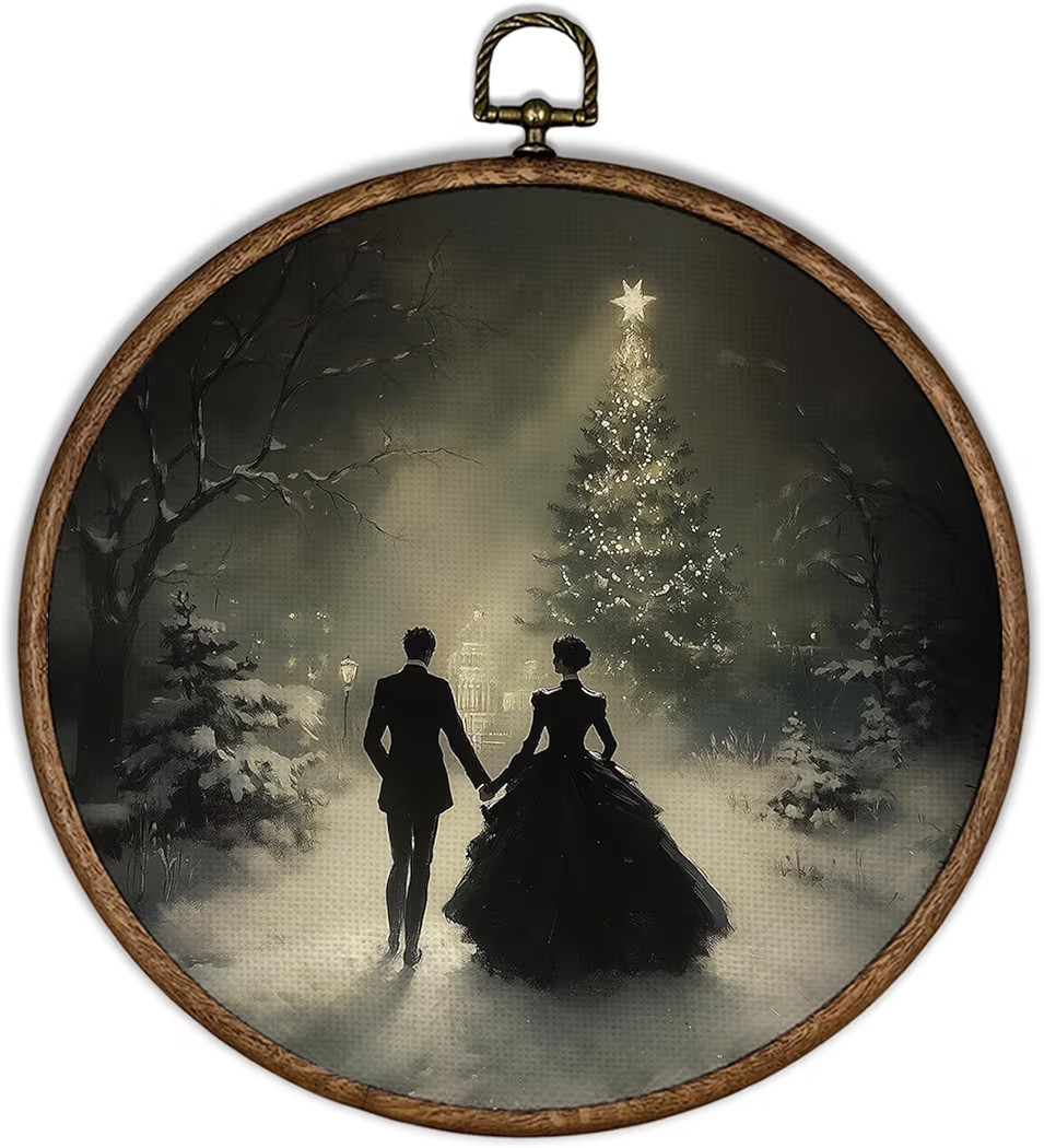 XBBMGG Victorian Christmas Romantic Couple Wall Art Decor, Vintage Moody Dark Winter Round Wall H... | Amazon (US)
