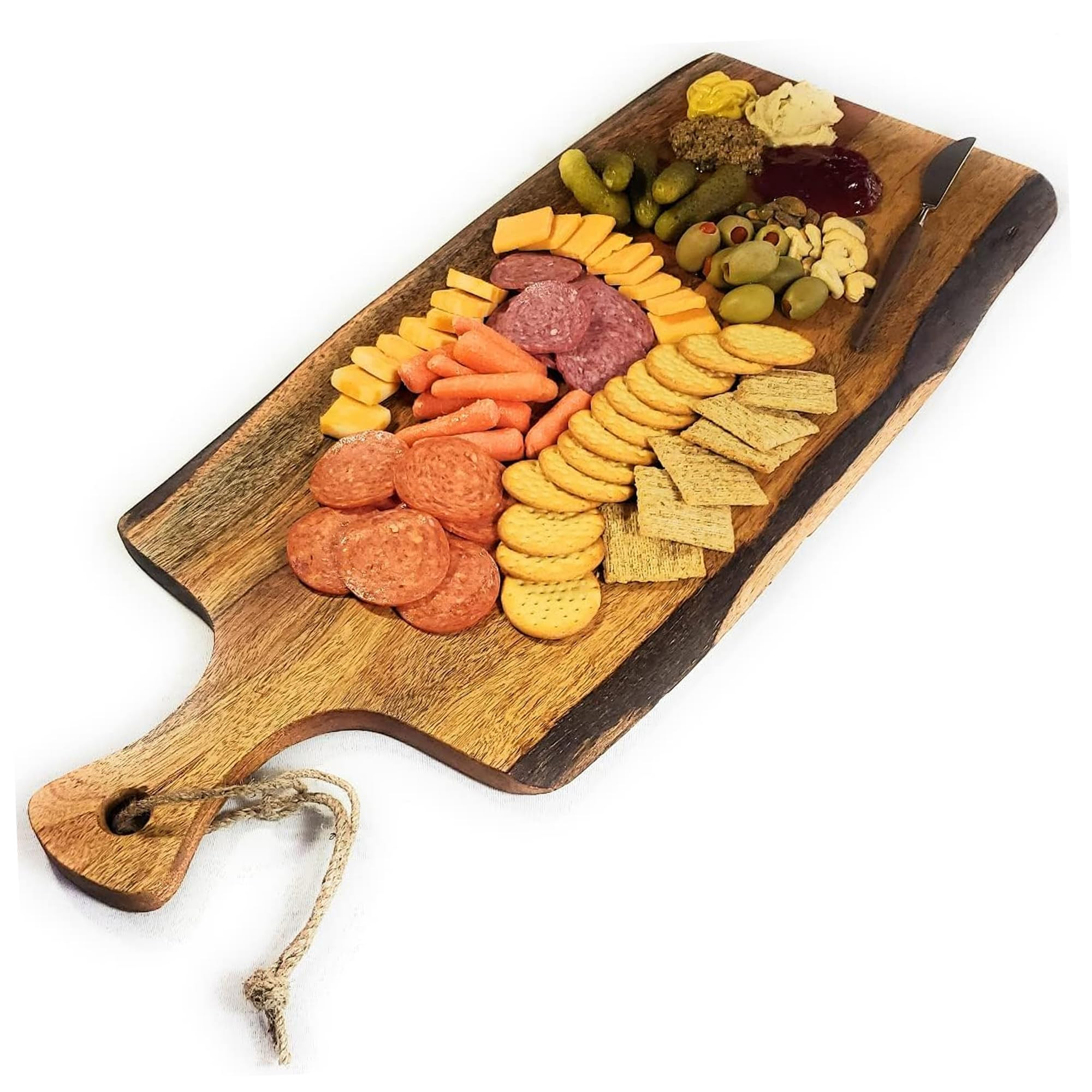 Acacia Charcuterie Board with Natural Live Edge & Handle - Wood Cheese Board - Decorative Wooden ... | Amazon (US)