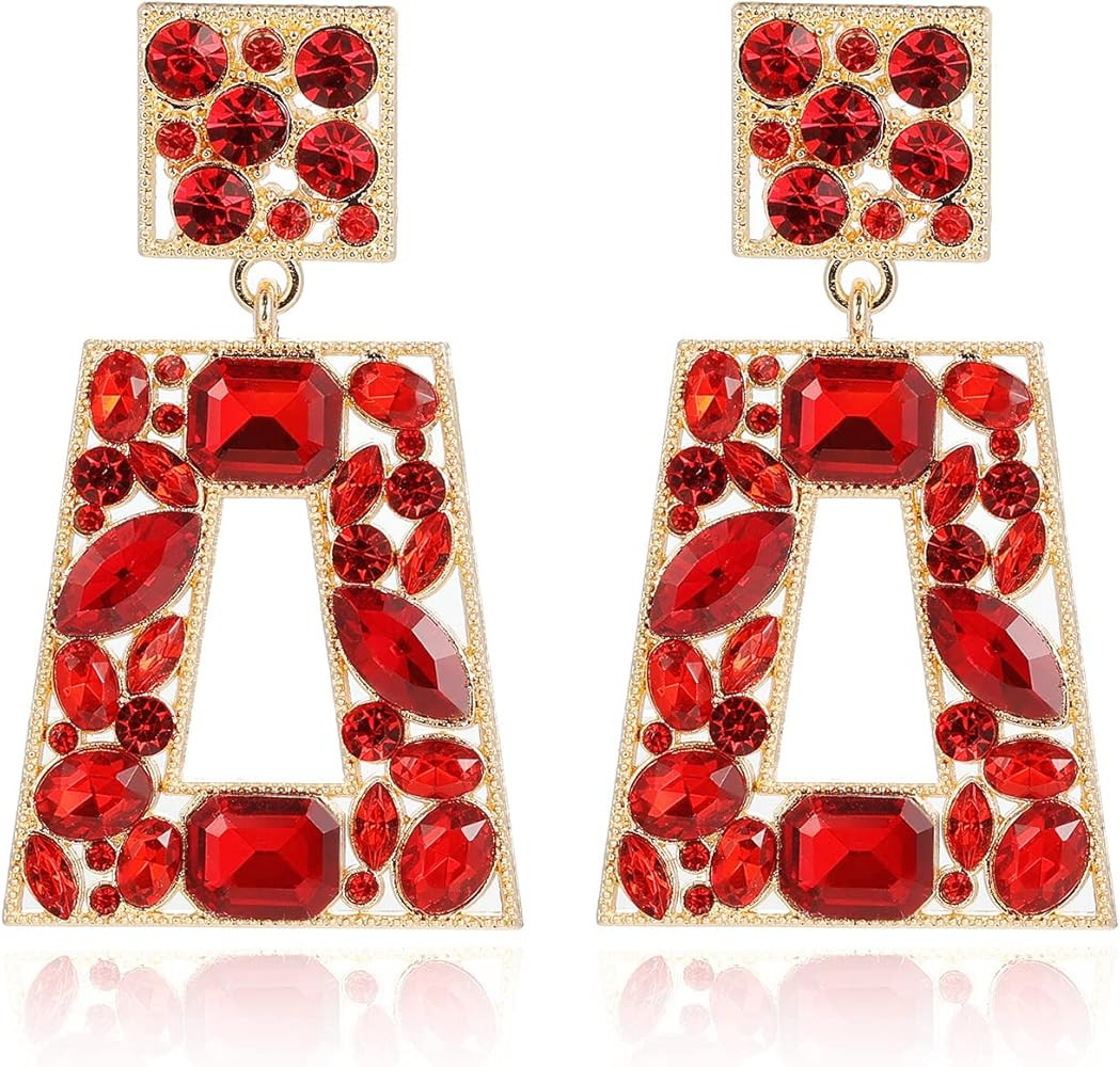 Rhinestone Rectangle Statement Earrings Colorful Crystal Geometric Drop Dangle Earrings for Women... | Amazon (US)