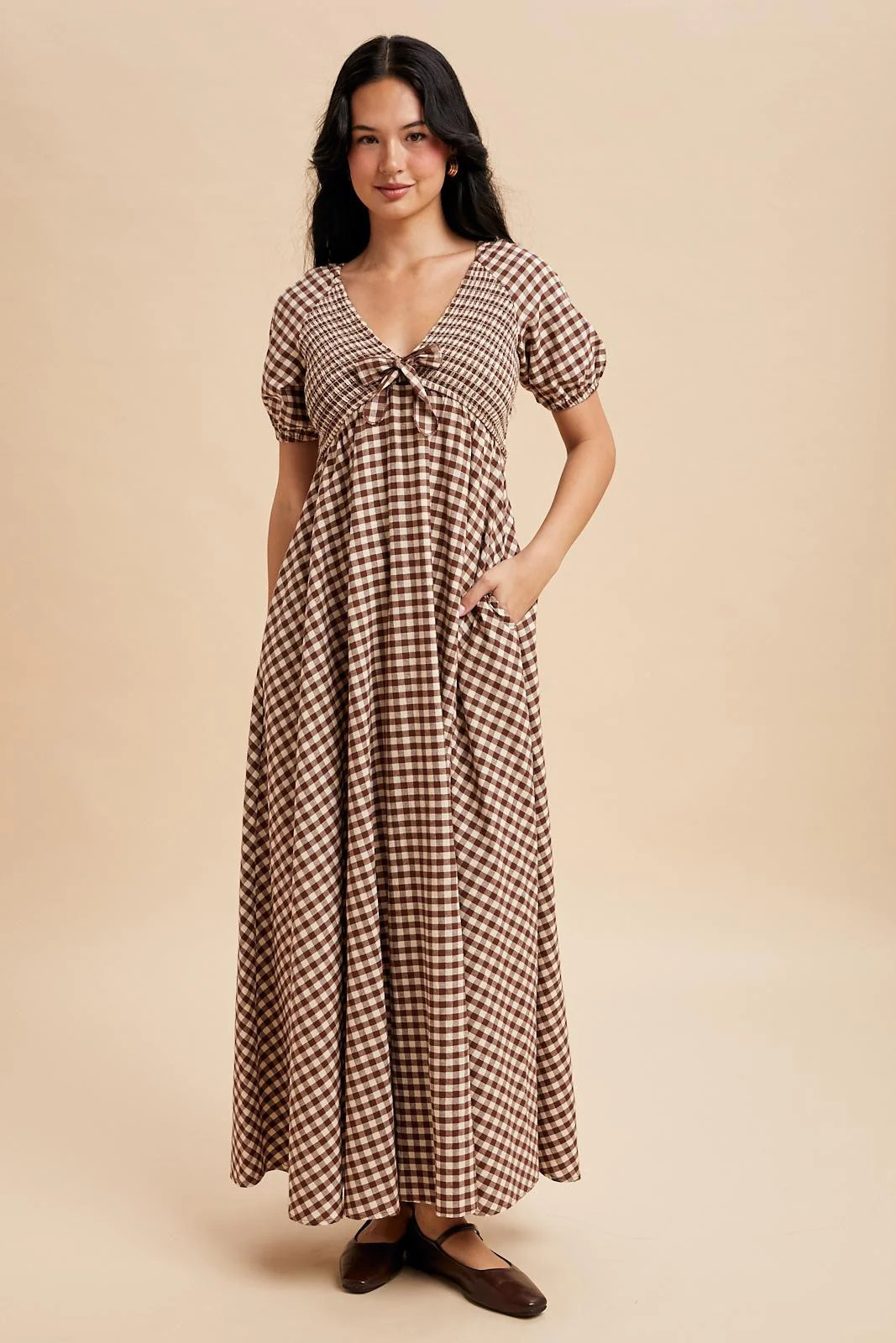 Mocha Smocked Gingham Maxi Dress | PinkBlush Maternity