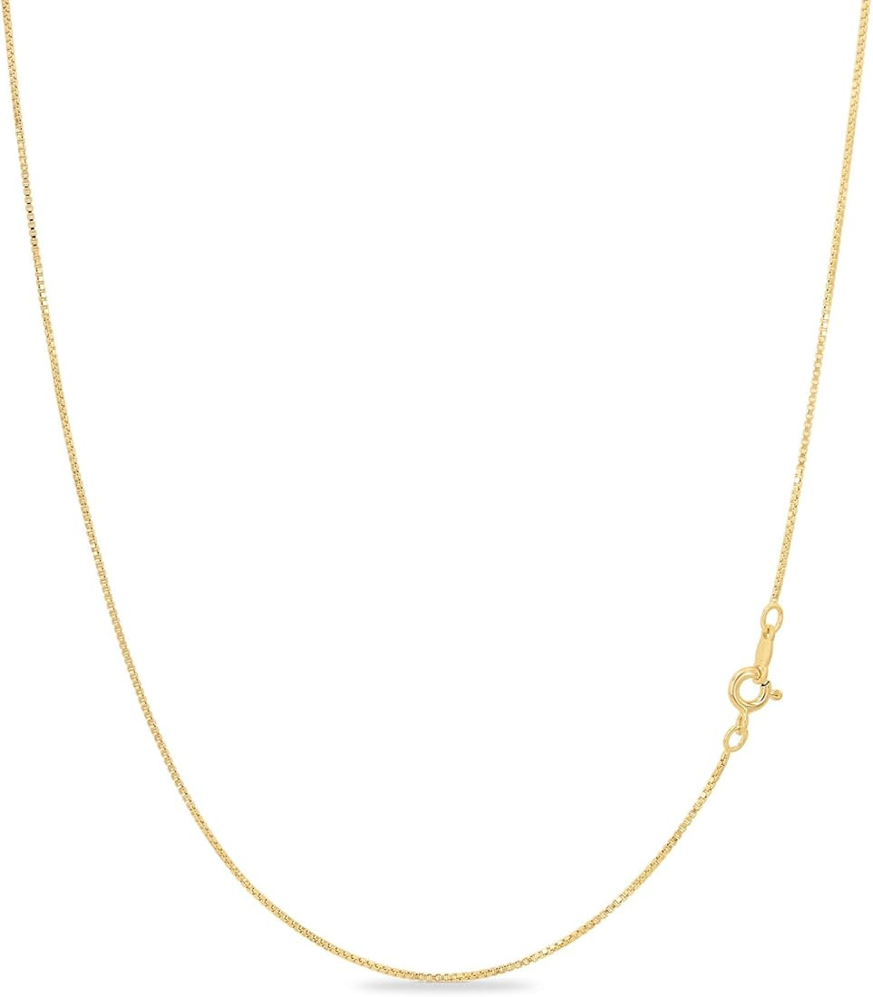 Amazon.com: KEZEF 18k Gold Over Sterling Silver 1mm Box Chain Necklace, Made in Italy, 18K Gold P... | Amazon (US)