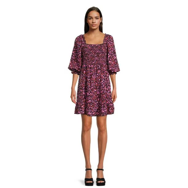 The Get Women’s Long Sleeve Square Neck Mini Dress | Walmart (US)