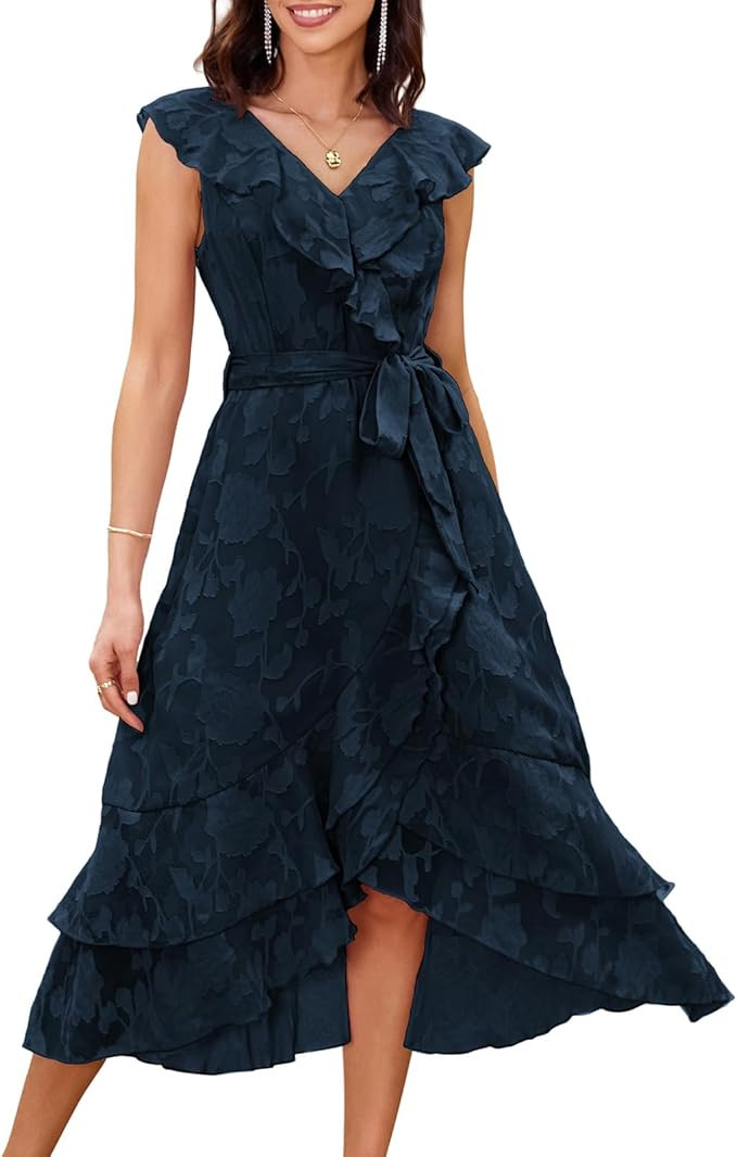 GRACE KARIN Women's Summer Bridesmaid Dresses for Wedding V Neck Ruffle Party Cocktail Dresses Ch... | Amazon (US)