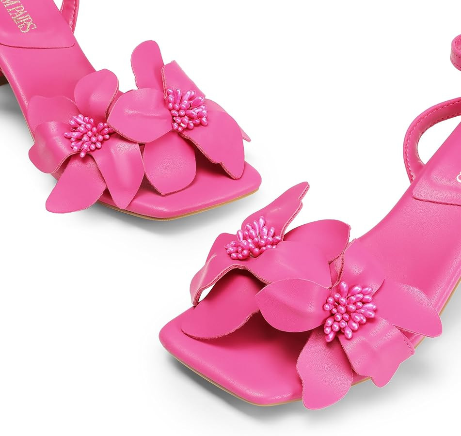 DREAM PAIRS Women's Flower Wedding Heels Cute Square Toe Slingback Low Kitten Heels Sandals with ... | Amazon (US)