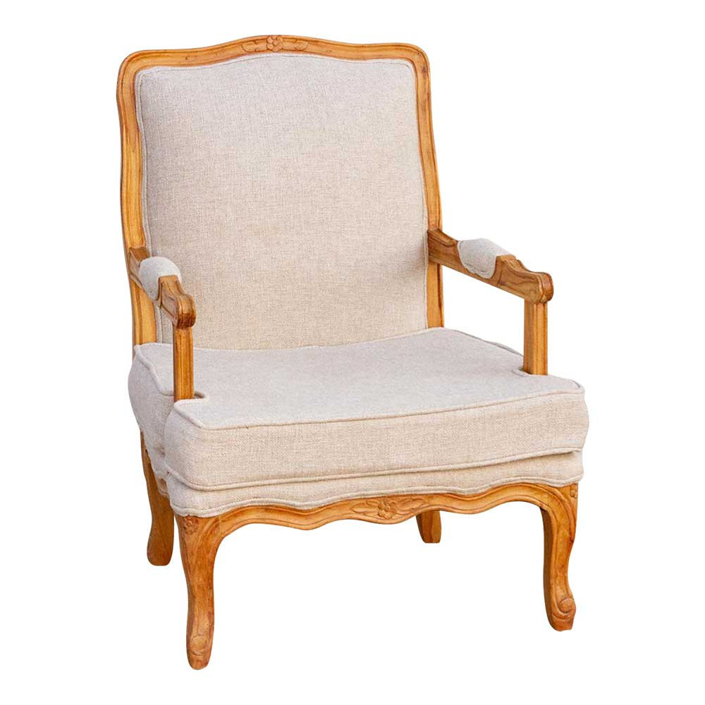 Finely Carved French Linen Armchair - de-cor | Lounge Chair, Easy Chair - Comfortable, Sturdy, Durable | One Kings Lane