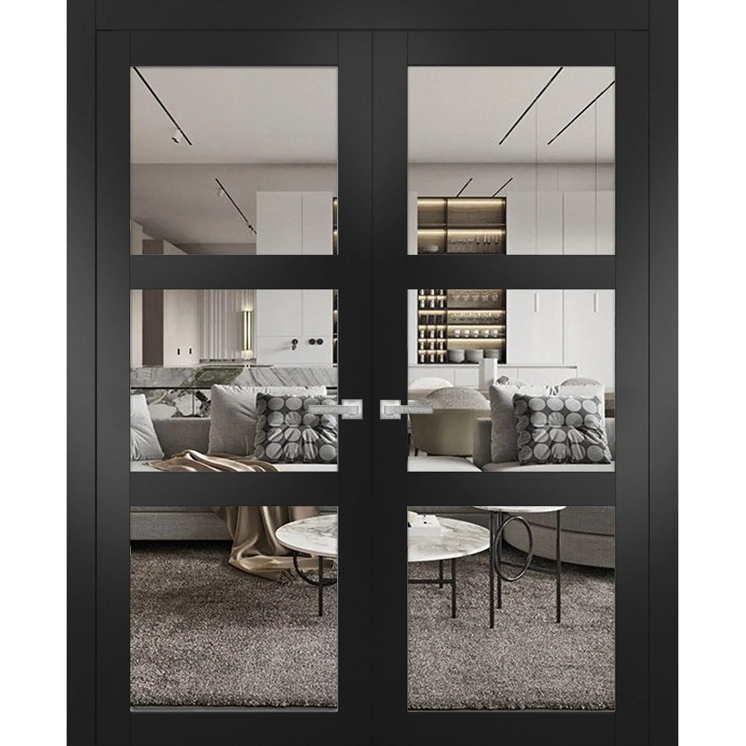 Lucia Clear Glass Wood French Black Doors | Wayfair North America