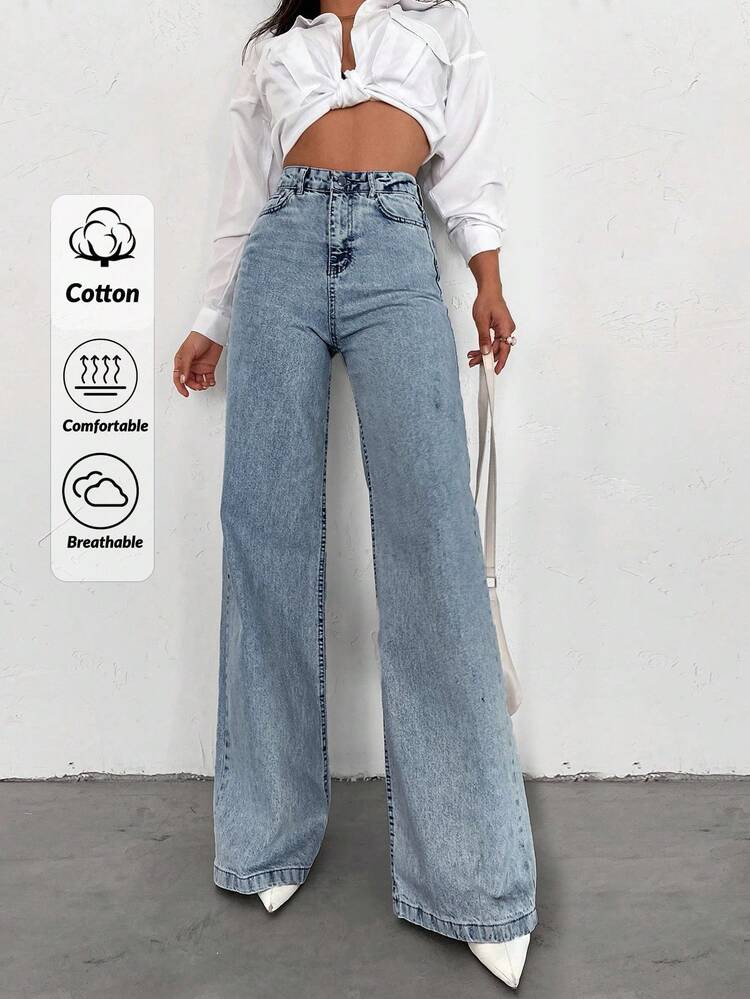 SHEIN Tall 100% Coton TAILLE HAUTE JAMBE LARGE OURLET LONG JEAN | SHEIN