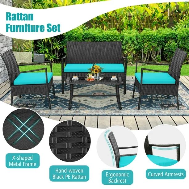Costway 8PCS Patio Wicker Furniture Set Cushioned Chairs& Loveseat with Coffee Table Garden | Walmart (CA)