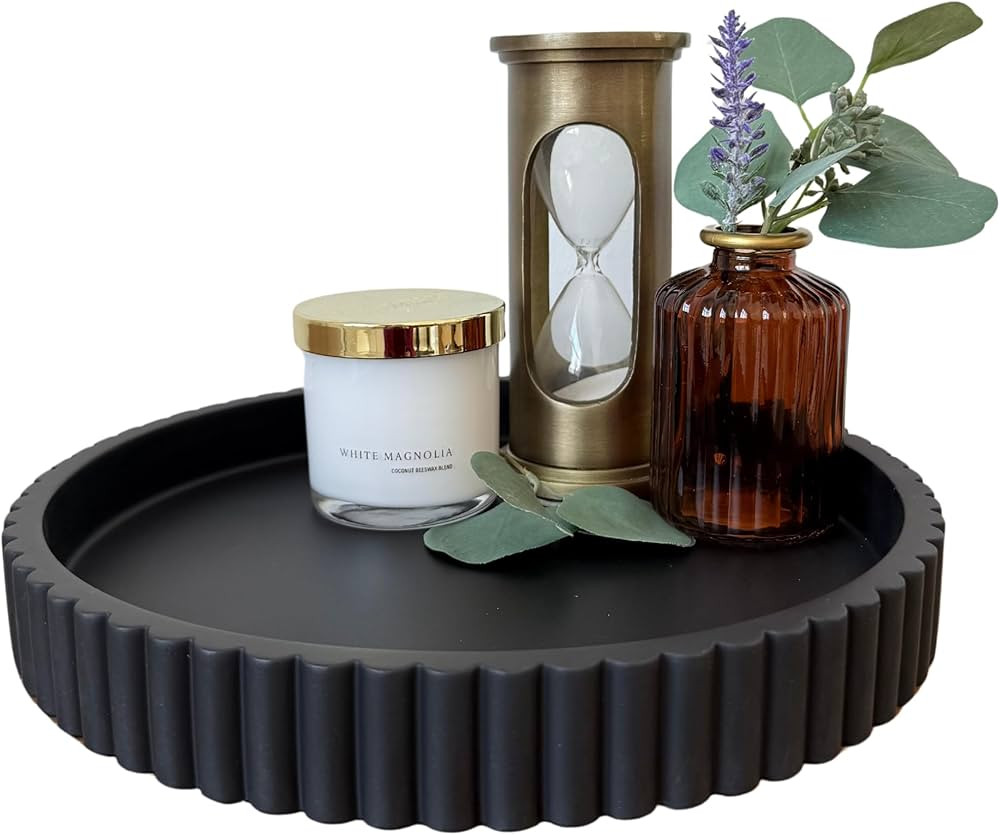 OAKOA Concrete Black Tray for Coffee Table - Round Black Decorative Tray for Table Decor - Bandej... | Amazon (US)