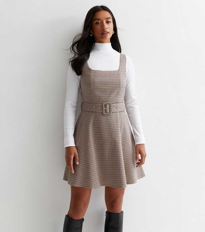 Petite Brown Check Belted Mini Pinafore Dress
						
						Add to Saved Items
						Remove from S... | New Look (UK)