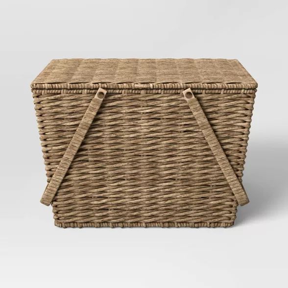 Rectangular Tapered Manmade Rattan Outdoor Picnic Basket with Hinged Top 9&#34; x 14&#34; - Thres... | Target