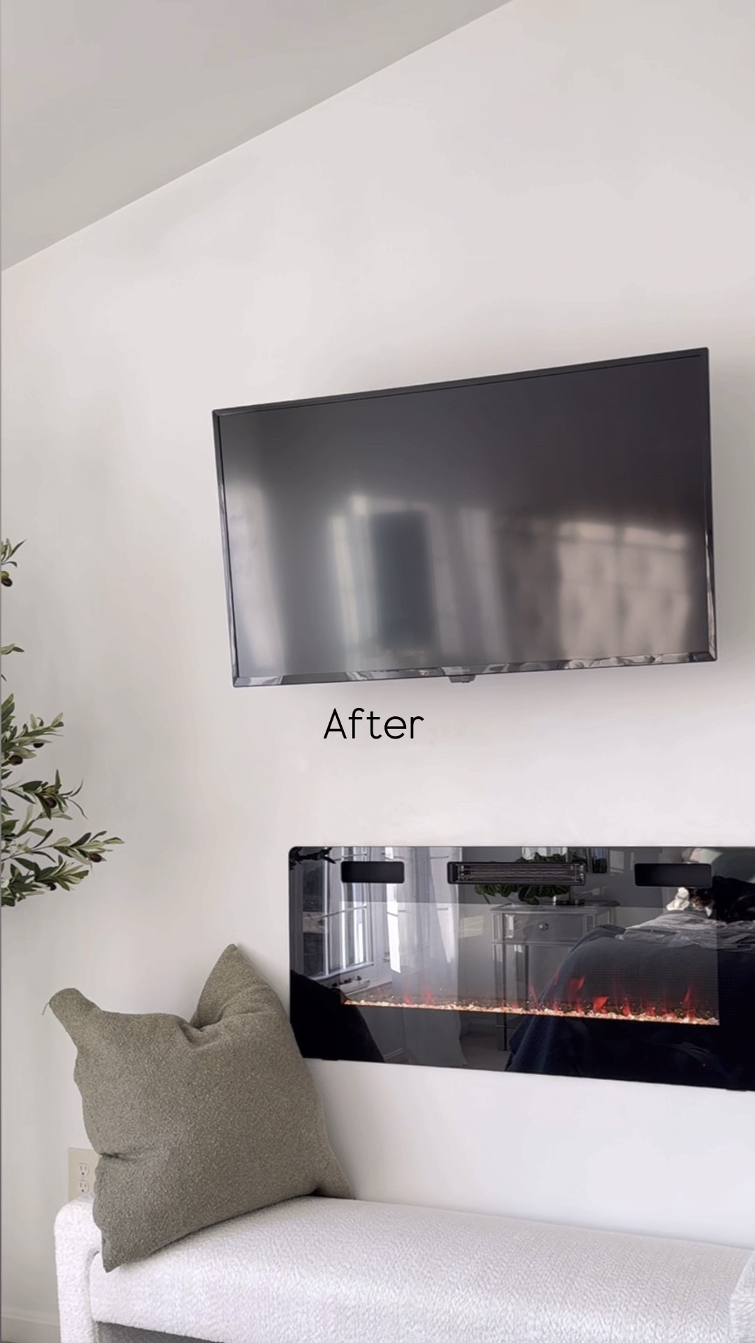 Calm, organic, modern bedroom with recessed electric fireplace and the best aesthetic 7 ft olive tree from Amazon.  All under $200! 

#LTKWatchNow #LTKHome #LTKFamily